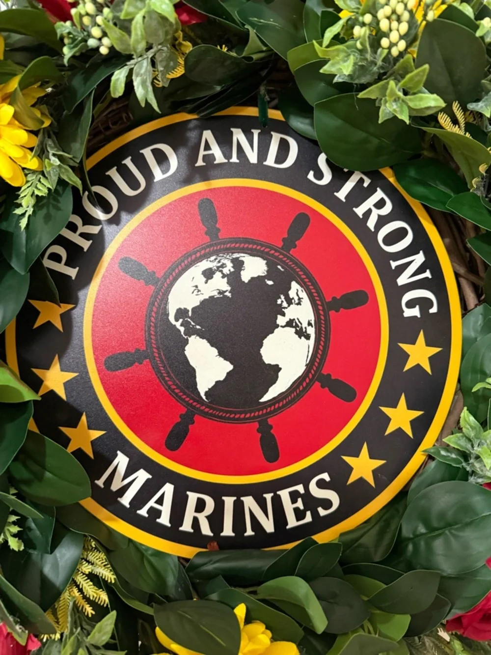 Red & Yellow Marine Wreath, measuring 23 1/2 x 23 1/2“